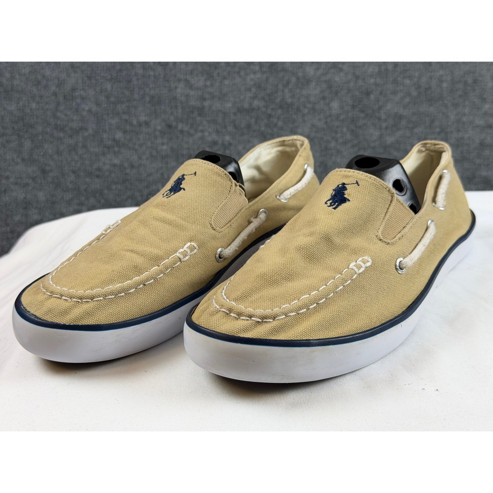 Polo Ralph Lauren Coast Twin Gore Tan Canvas Slip On Boat Shoes Mens 6 998456J